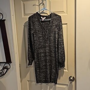 No boundaries bell sleeve sweater dress, black and silver